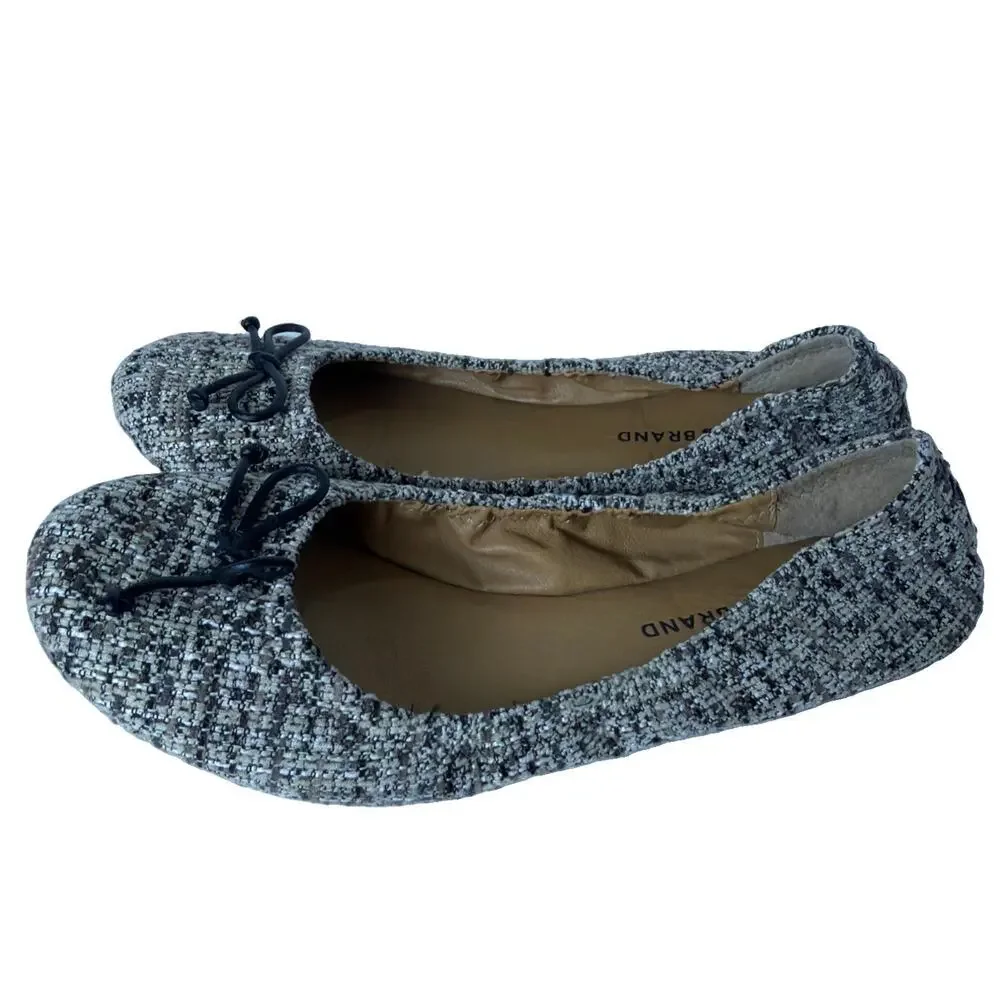 Lucky Brand Emmie Ballet Flats Sz 9 Tweed/Boucle Brown/Cream Bow Detail